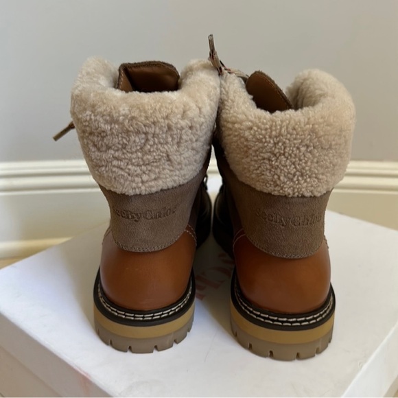 See by Chloe Eileen Shearling Hiking Boots - Size 6 US / 36 EU - Taupe - Picture 5 of 8
